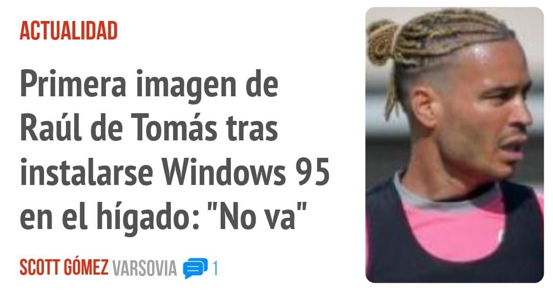 ACTUALIDAD. Primera imagen de Raúl de Tomás tras instalarse Windows 95 en el hígado: "No va"