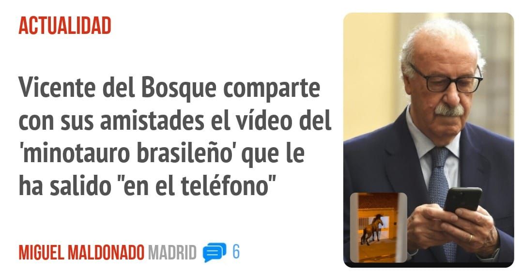 ACTUALIDAD. Vicente del Bosque comparte con sus amistades el vídeo del 'minotauro brasileño' que le ha salido "en el teléfono"