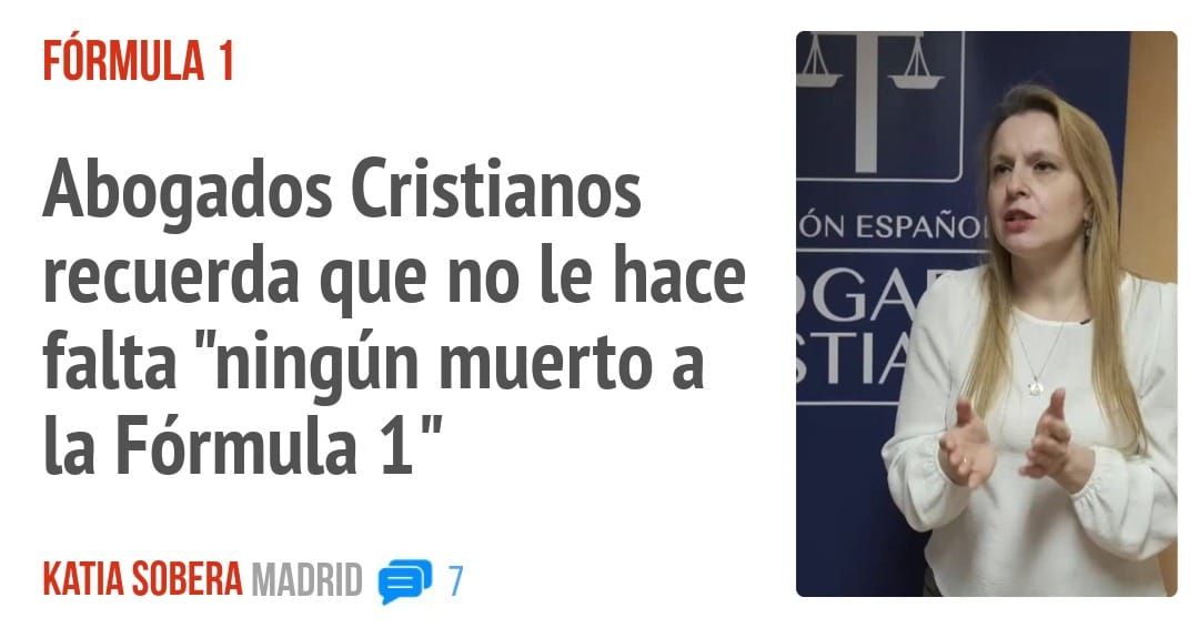 FÓRMULA I. Abogados Cristianos recuerda que no le hace falta "ningún muerto a la Fórmula 1"