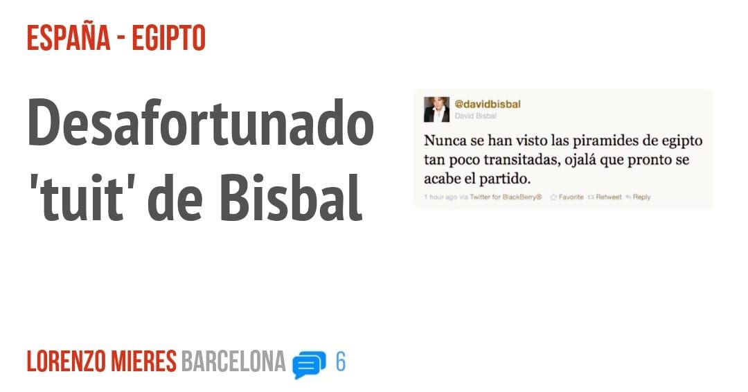 ESPAÑA - EGIPTO. Desafortunado 'tuit' de Bisbal