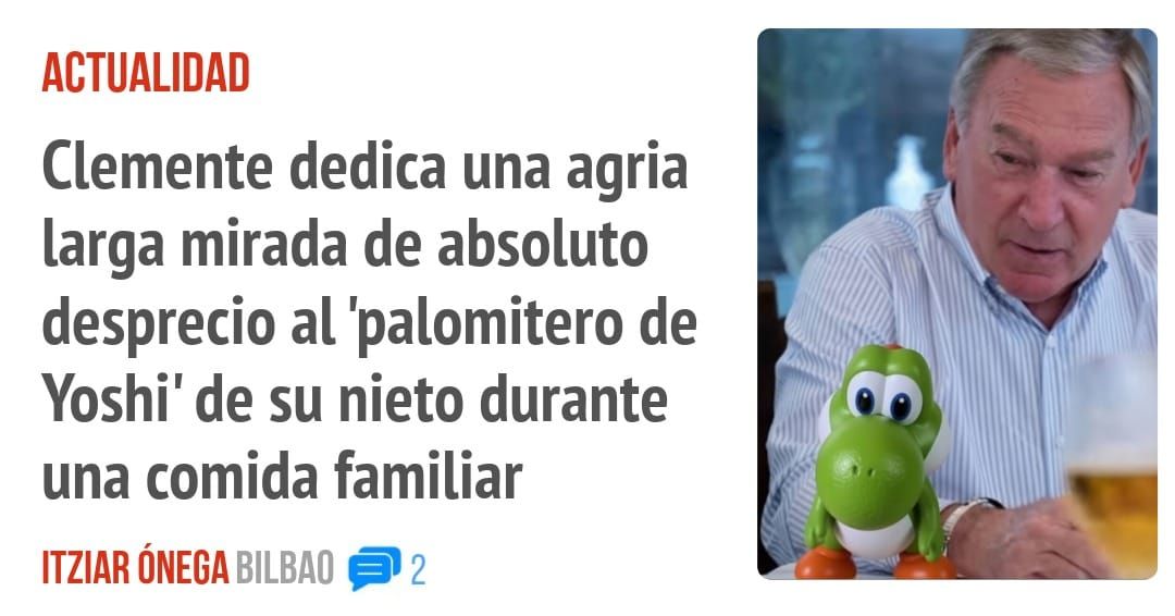 ACTUALIDAD. Clemente dedica una agria larga mirada de absoluto desprecio al 'palomitero de Yoshi' de su nieto durante una comida familiar