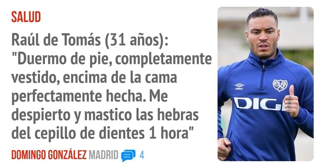 SALUD. Raúl de Tomás (31 años): "Duermo de pie, completamente vestido, encima de la cama perfectamente hecha. Me despierto y mastico las hebras del cepillo de dientes 1 hora"