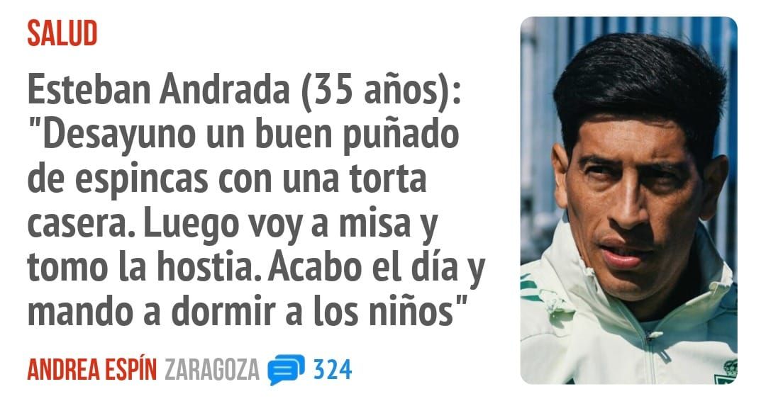 SALUD. Esteban Andrada (35 años): "Desayuno un buen puñado de espincas con una torta casera. Luego voy a misa y tomo la hostia. Acabo el día y mando a dormir a los niños"