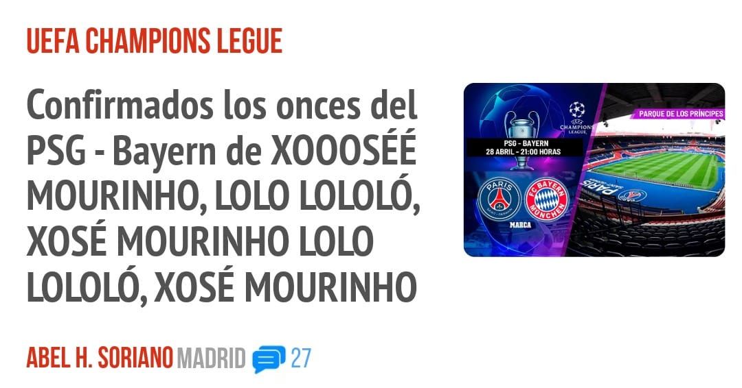 UEFA CHAMPIONS LEGUE. Confirmados los onces del PSG - Bayern de XOOOSÉÉ MOURINHO, LOLO LOLOLó, xosÉ MOURINHO LOLO LOLOLó, xosÉ MOURINHO