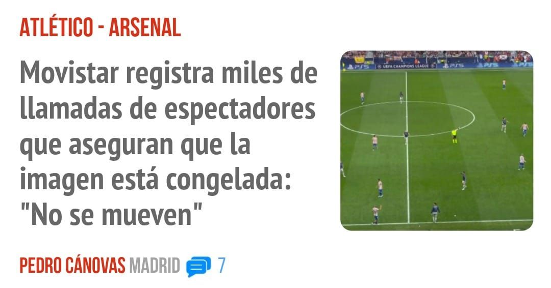 ATLÉTICO - ARSENAL. Movistar registra miles de llamadas de espectadores que aseguran que la imagen está congelada: "No se mueven"