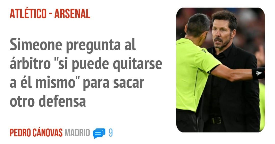 ATLÉTICO - ARSENAL. Simeone pregunta al árbitro "si puede quitarse a él mismo" para sacar otro defensa