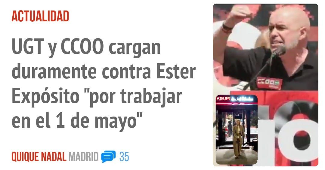 ACTUALIDAD. UGT y CCOO cargan duramente contra Ester Expósito "por trabajar en el 1 de mayo"