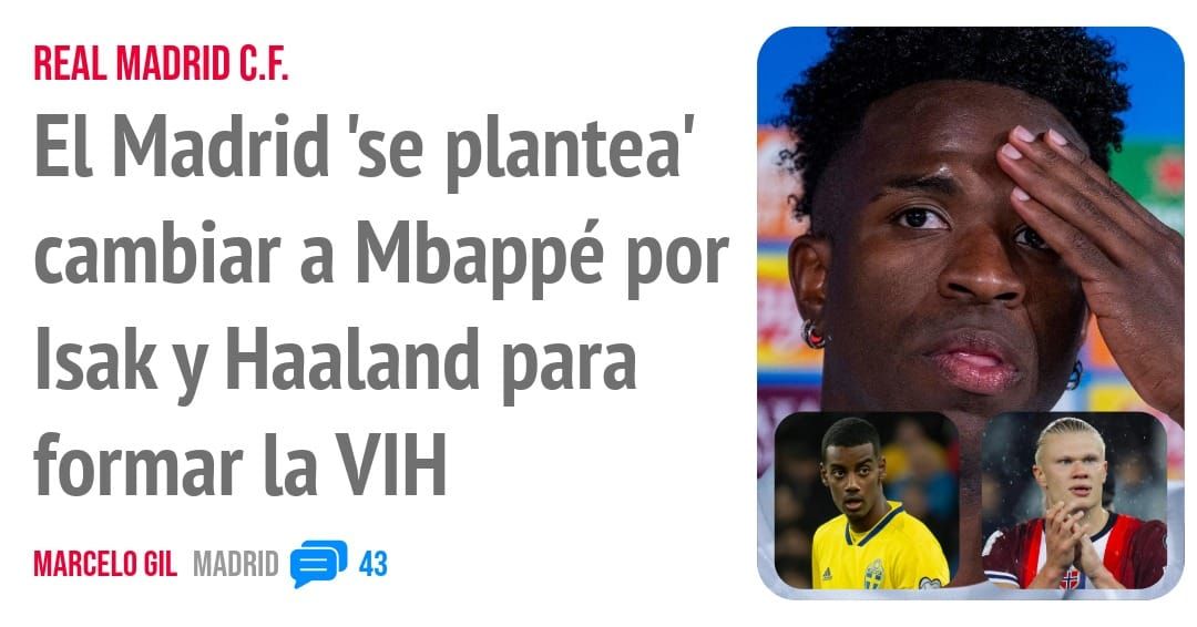 REAL MADRID C.F.. El Madrid 'se plantea' cambiar a Mbappé por Isaky Haaland para formar la VIH