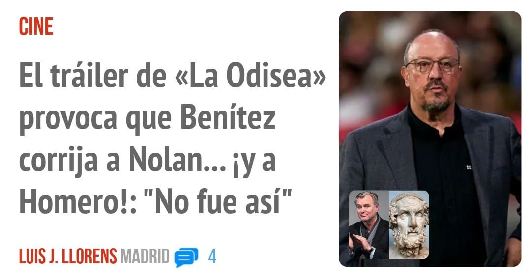 CINE. El tráiler de «La Odisea» provoca que Benítez corrija a Nolan... a Homero!: "No fue así"