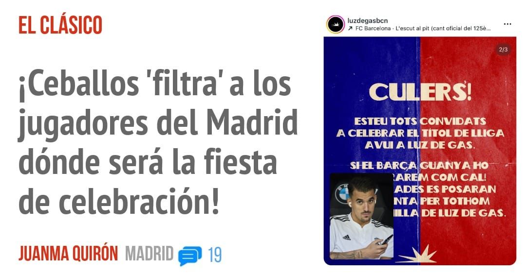 EL CLÁSICO. iCeballos 'filtra' a los jugadores del Madrid dónde será la fiesta de celebración!