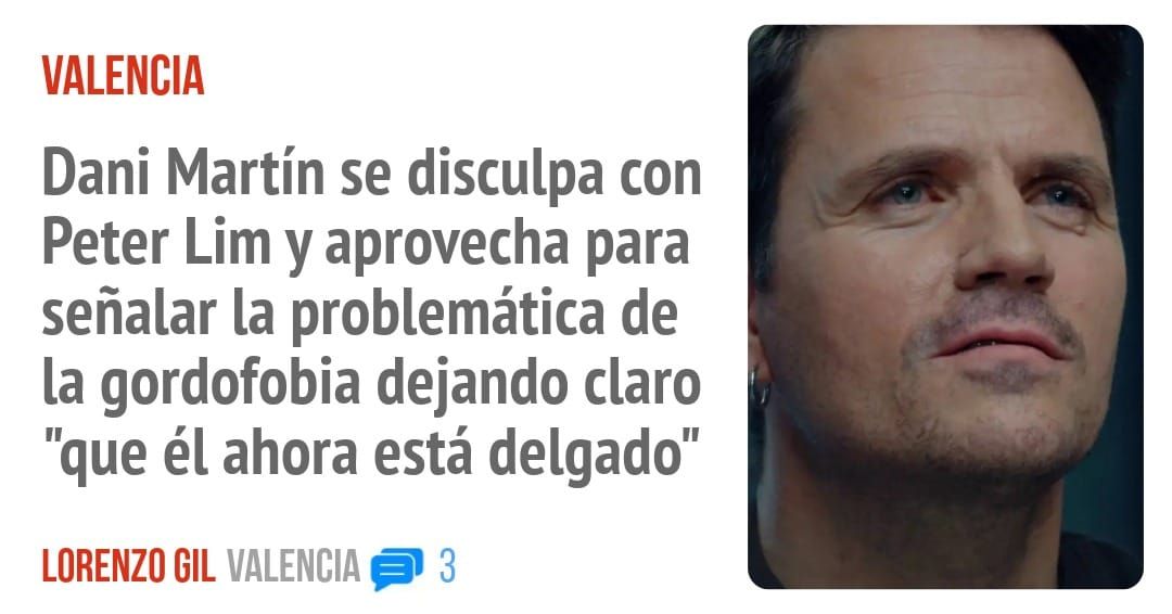 VALENCIA. Dani Martín se disculpa con Peter Lim y aprovecha para señalar la problemática de la gordofobia dejando claro "que él ahora está delgado"