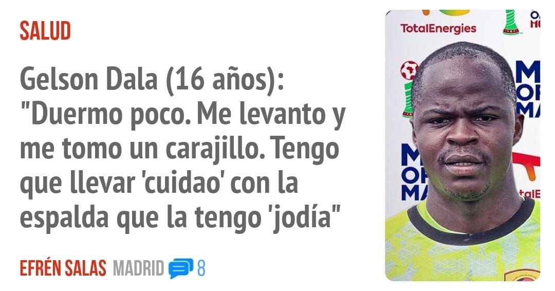SALUD. Gelson Dala (16 años): "Duermo poco. Me levanto y me tomo un carajillo. Tengo que llevar 'cuidao' con la espalda que la tengo 'jodía"