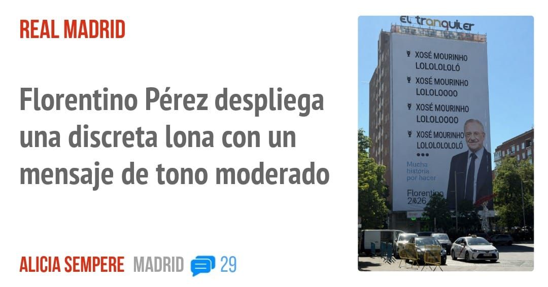 REAL MADRID. Florentino Pérez despliega una discreta lona con un mensaje de tono moderado