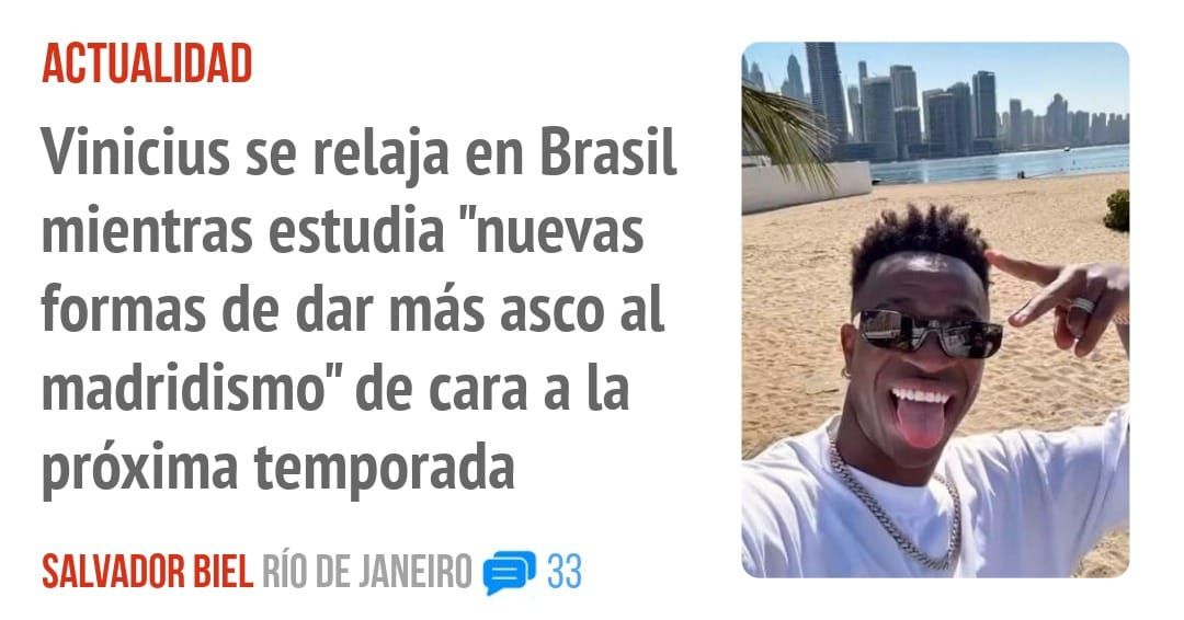 ACTUALIDAD. Vinicius se relaja en Brasil mientras estudia "nuevas formas de dar más asco al madridismo" de cara a la próxima temporada