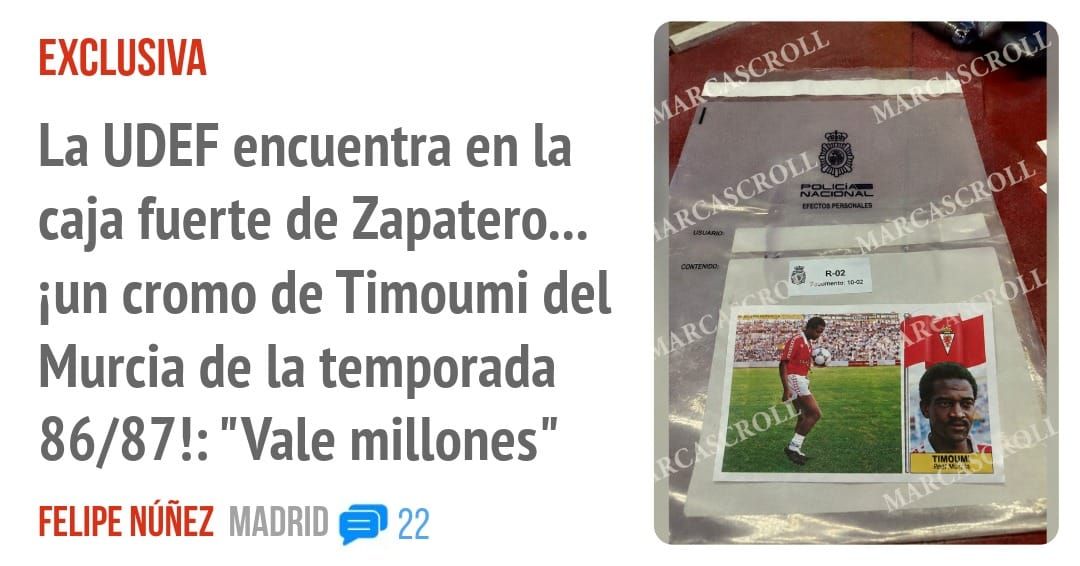 EXCLUSIVA. La UDEF encuentra en la caja fuerte de Zapatero... iun cromo de Timoumi del Murcia de la temporada 86/87!: "Vale millones"