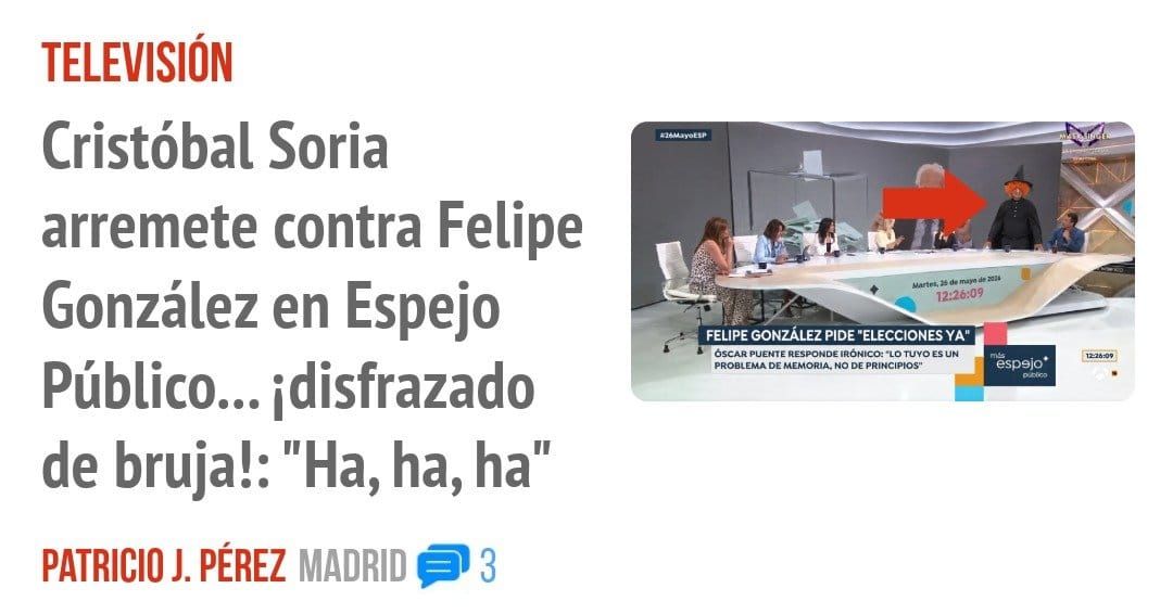 TELEVISIÓN. Cristóbal Soria arremete contra Felipe González en Espejo Público... idisfrazado de bruja!: "Ha, ha, ha"