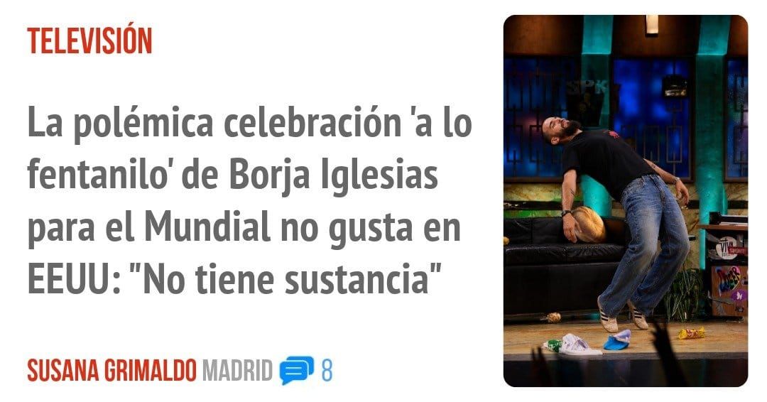 TELEVISIÓN. La polémica celebración 'a 10 fentanilo' de Borja Iglesias para el Mundial no gusta en EEUU: "No tiene sustancia"
