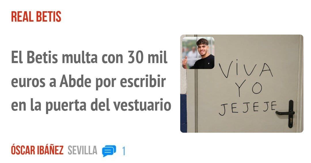 REAL BETIS. El Betis multa con 30 mil euros a Abde por escribir en la puerta del vestuario
