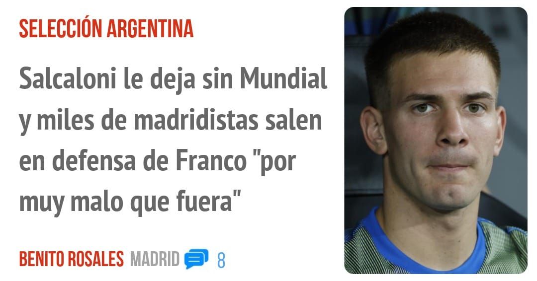 SELECCIÓN ARGENTINA. Salcaloni le deja sin Mundial y miles de madridistas salen en defensa de Franco "por muy malo que fuera"