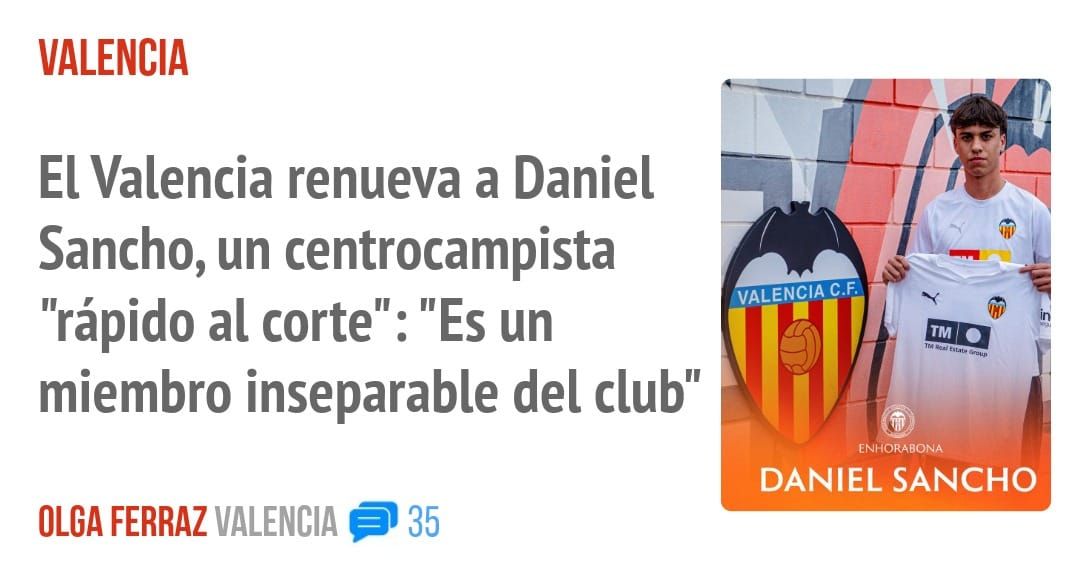 VALENCIA. El Valencia renueva a Daniel Sancho, un centrocampista "rápido al corte": "Es un miembro inseparable del club"