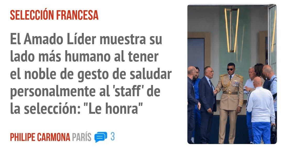 SELECCIÓN FRANCESA. El Amado Líder muestra su lado más humano al tener el noble de gesto de saludar personalmente al 'staff' de la selección: "Le honra"