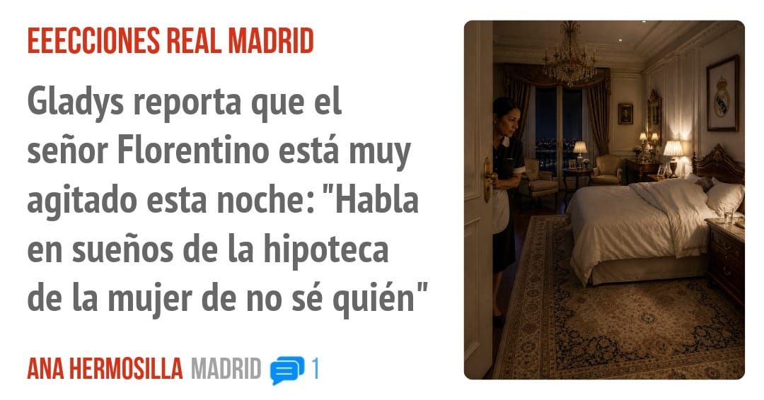 EEECCIONES REAL MADRID. Gladys reporta que el señor Florentino está muy agitado esta noche: "Habla en sueños de la hipoteca de la mujer de no sé quién"