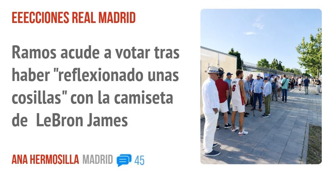 EEECCIONES REAL MADRID. Ramos acude a votar tras haber "reflexionado unas cosillas" con la camiseta de LeBron James
