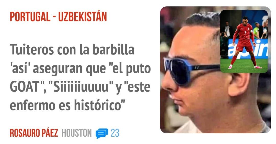 PORTUGAL - UZBEKISTÁN. Tuiteros con la barbilla 'así' aseguran que "el puto GOAT", "Siiiiiiuuuu" y "este enfermo es histórico"