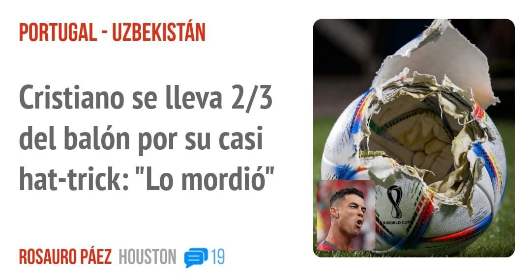 PORTUGAL - UZBEKISTÁN. Cristiano se lleva 2/3 del balón por su casi hat-trick: "Lo mordió"