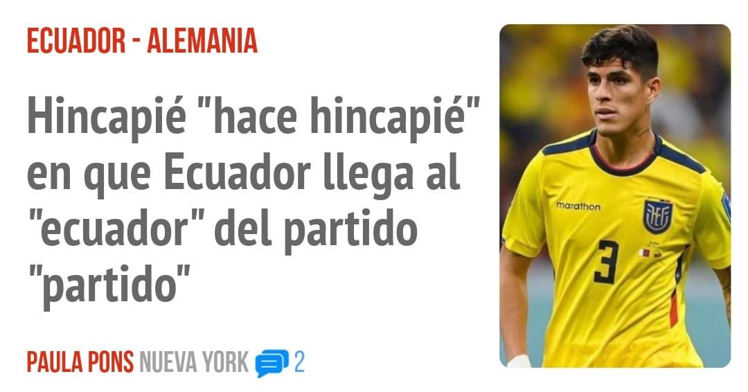ECUADOR - ALEMANIA. Hincapié "hace hincapié" en que Ecuador llega al "ecuador" del partido "partido"