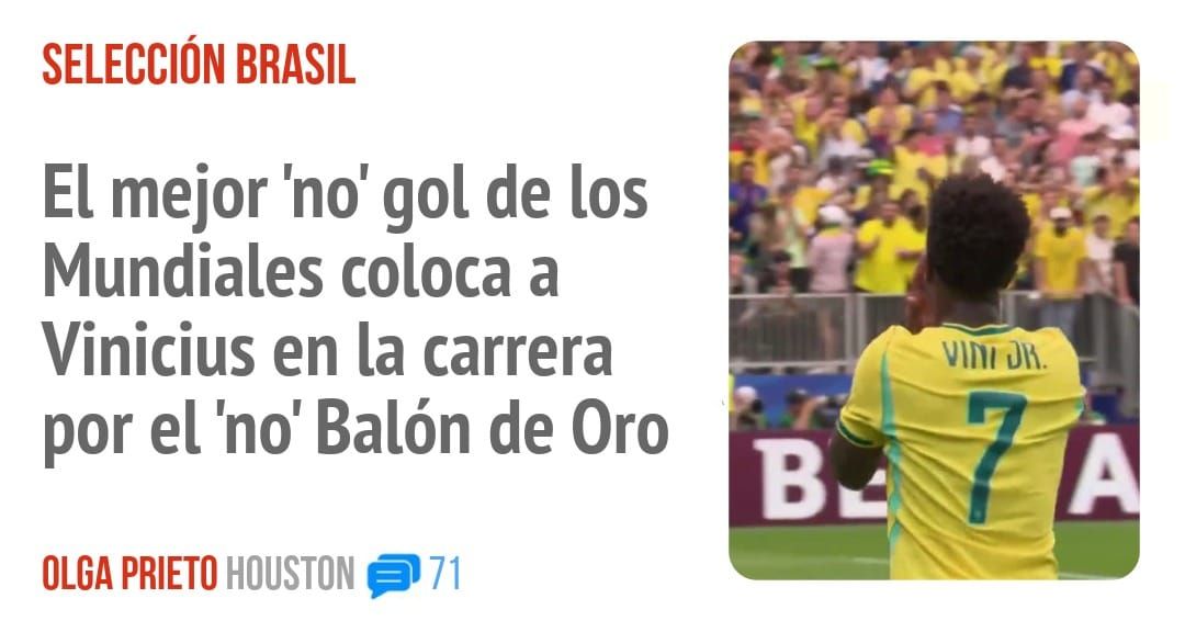 SELECCIÓN BRASIL. El mejor 'no' gol de los Mundiales coloca a Vinicius en la carrera por el 'no' Balón de Oro