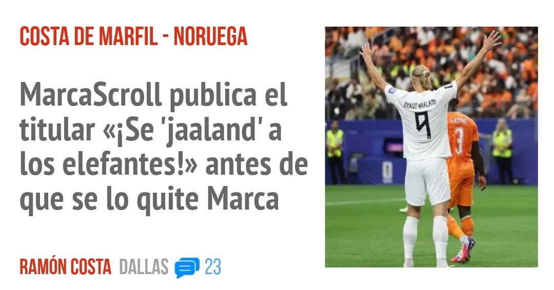 COSTA DE MARFIL - NORUEGA. MarcaScroll publica el titular 'jaaland' a los elefantes!» antes de que se 10 quite Marca