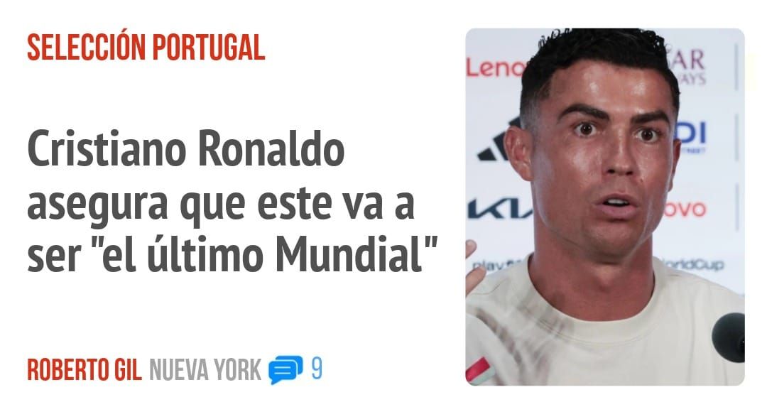 SELECCIÓN PORTUGAL. Cristiano Ronaldo asegura que este va a ser "el último Mundial"