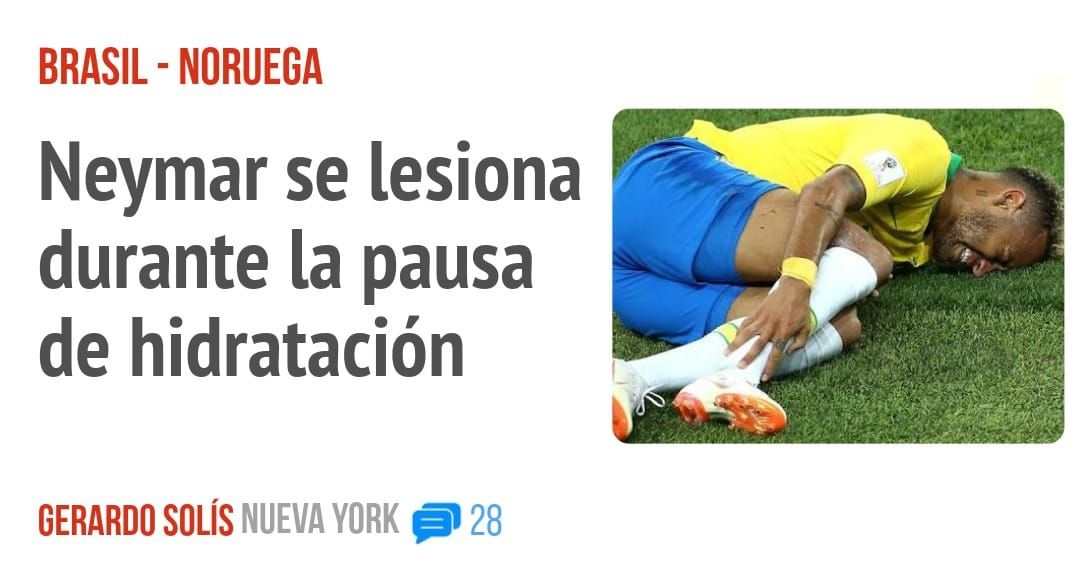 BRASIL - NORUEGA. Neymar se lesiona durante la pausa de hidratación