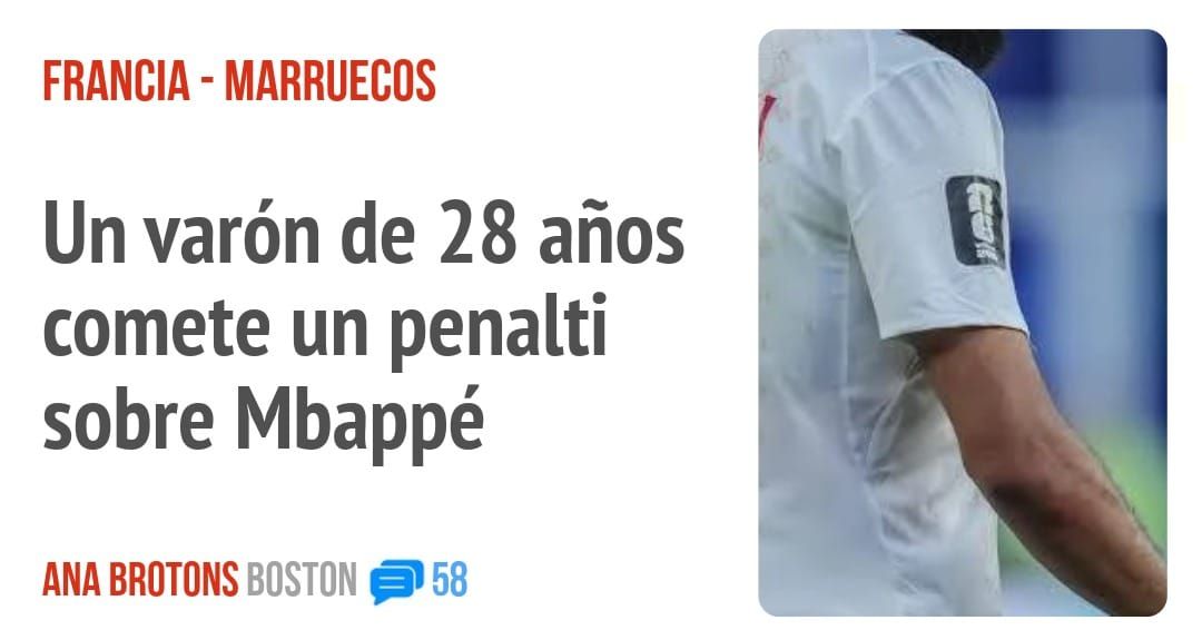 FRANCIA - MARRUECOS. Un varón de 28 años comete un penalti sobre Mbappé