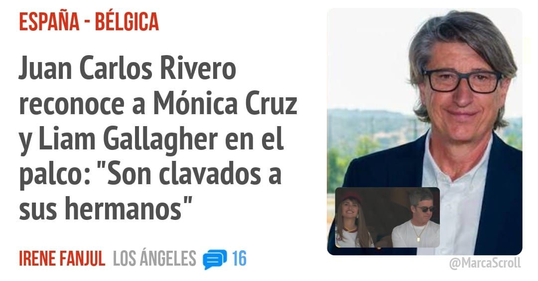 ESPAÑA - BÉLGICA. Juan Carlos Rivero reconoce a Mónica Cruz y Liam Gallagher en el palco: "Son clavados a sus hermanos"