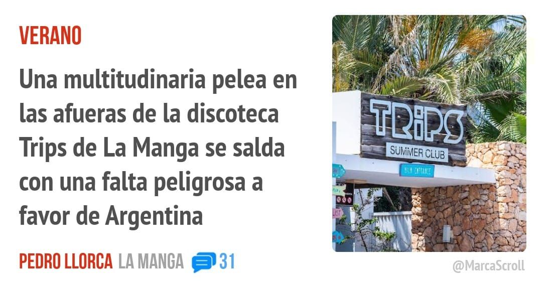 VERANO. Una multitudinaria pelea en las afueras de la discoteca Trips de La Manga se salda con una falta peligrosa a favor de Argentina