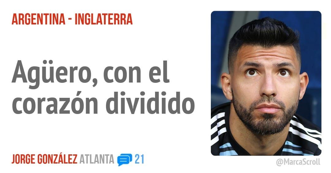 ARGENTINA - INGLATERRA. Agüero, con el corazón dividido