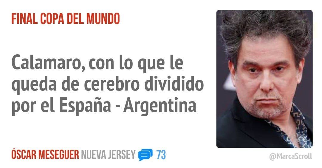 FINAL COPA DEL MUNDO. Calamaro, con 10 que le queda de cerebro dividido por el España -Argentina
