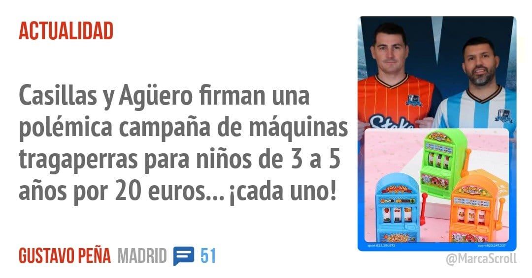 ACTUALIDAD. Casillas y Agüero firman una polémica campaña de máquinas tragaperras para niños de 3 a 5 años por 20 euros... icada uno!
