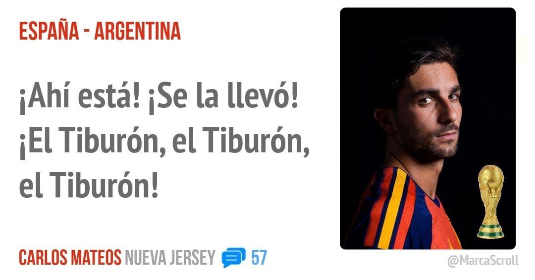 ESPAÑA - ARGENTINA. iAhí está! iSe la llevó! 'IEI Tiburón, el Tiburón, el Tiburón!