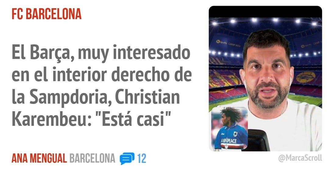 FC BARCELONA. El Barça, muy interesado en el interior derecho de la Sampdoria, Christian Karembeu: "Está casi"