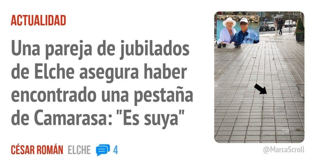 ACTUALIDAD. Una pareja de jubilados de Elche asegura haber encontrado una pestaña de Camarasa: "Es suya"