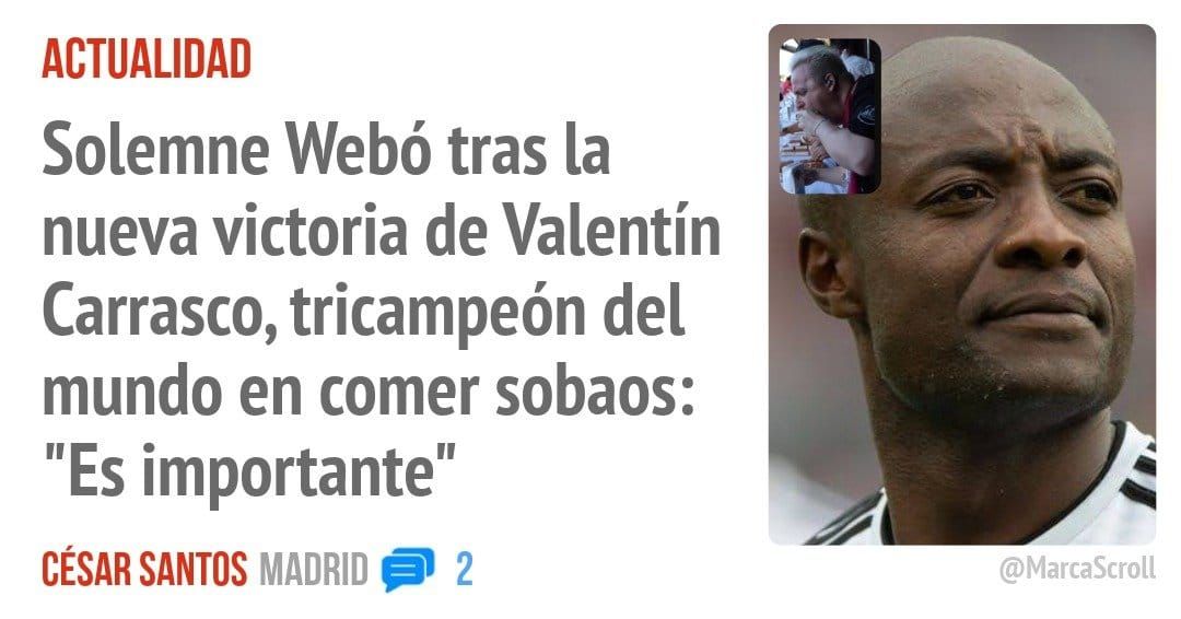 ACTUALIDAD. Solemne Webó tras la nueva victoria de Valentín Carrasco, tricampeón del mundo en comer sobaos: "Es importante"