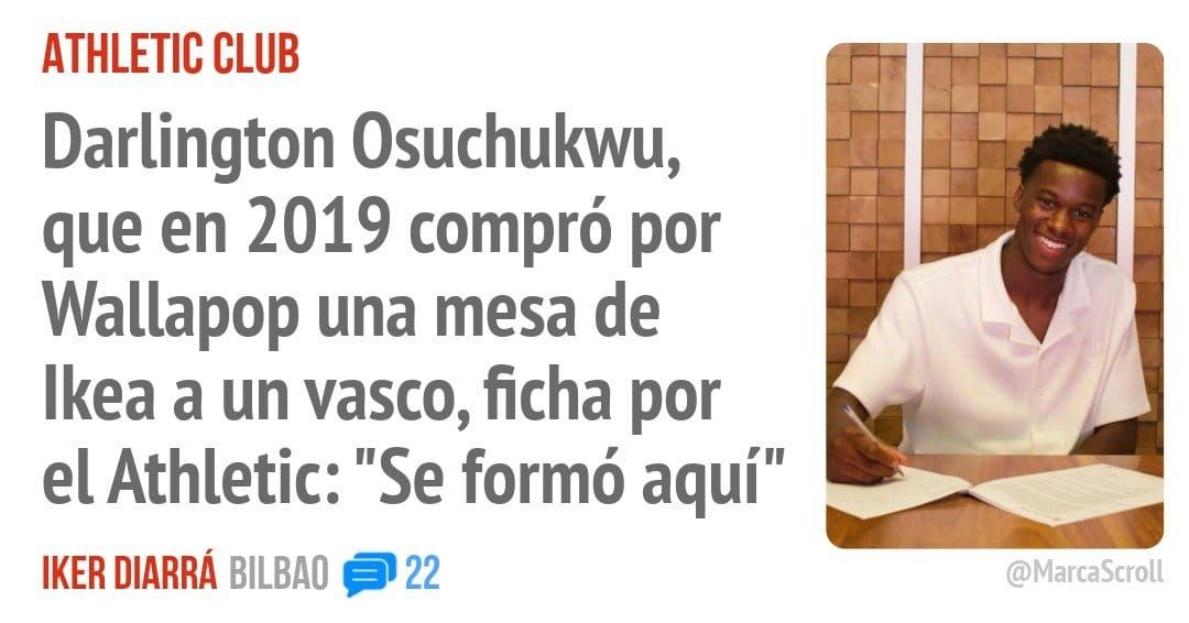 ATHLETIC CLUB. Darlington Osuchukwu, que en 2019 compró por Wallapop una mesa de Ikea a un vasco, ficha por el Athletic: "Se formó aquí"