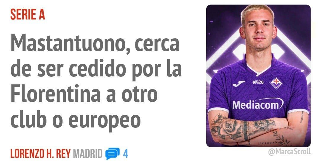 SERIE A. Mastantuono, cerca de ser cedido por la Florentina a otro club o europeo