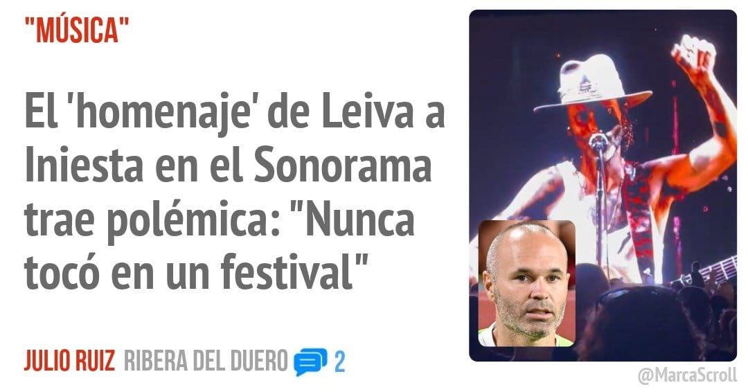 "MÚSICA". El 'homenaje' de Leiva a Iniesta en el Sonorama trae polémica: "Nunca tocó en un festival"