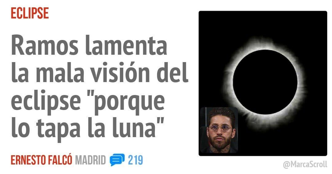 ECLIPSE. Ramos lamenta la mala visión del eclipse "porque 10 tapa la [una"