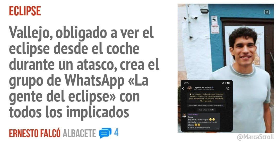 ECLIPSE. Vallejo, obligado a ver el eclipse desde el coche durante un atasco, crea el grupo de WhatsApp «La gente del eclipse» con todos los implicados
