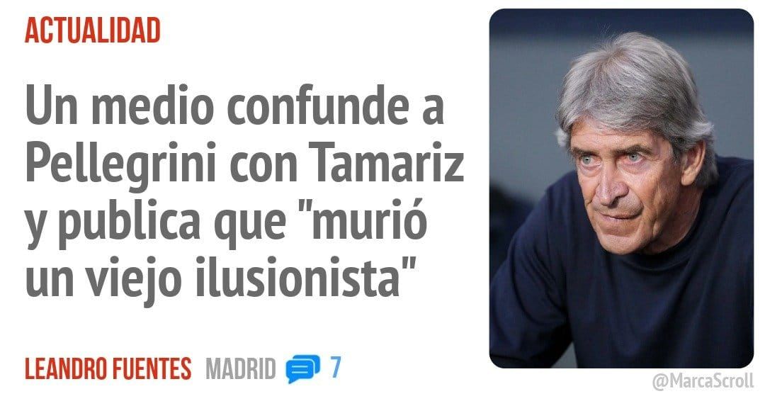 ACTUALIDAD. Un medio confunde a Pellegrini con Tamariz y publica que "murió un viejo ilusionista"